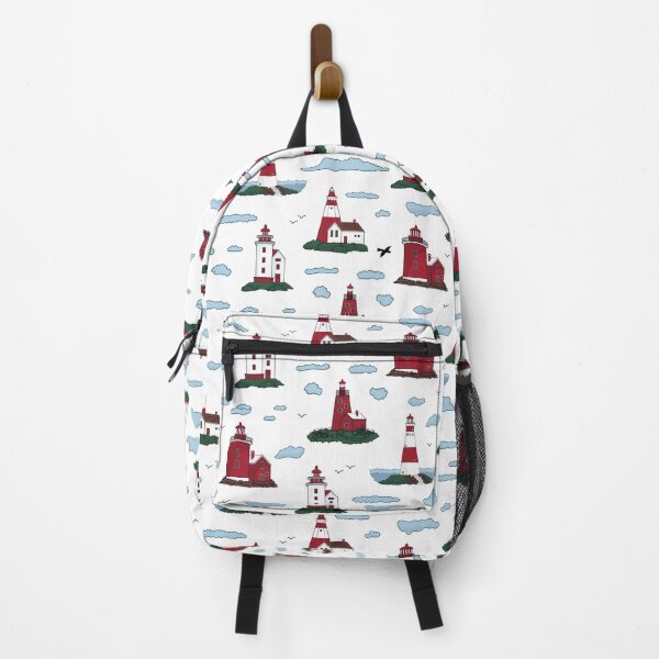 Item preview, Red and white lighthouses, clouds, and birds designed and sold by essskina.