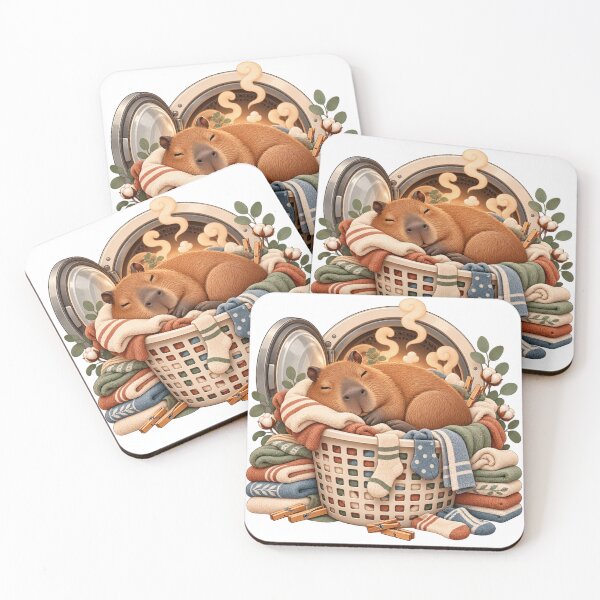 Item preview, Sleepy Capybara Laundry Basket Nap Animal Illustration for Shirts Stickers Mugs and Gifts designed and sold by The Tired Animal Club.