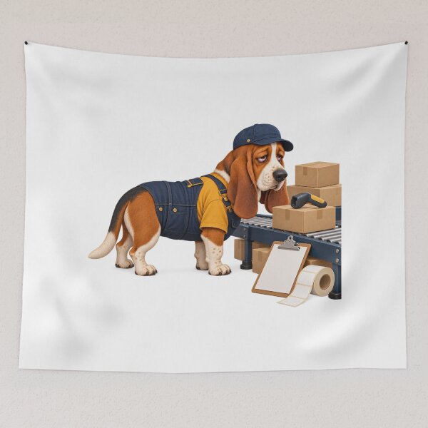 Item preview, Tired Basset Hound Inventory Shift Animal Illustration for Shirts Stickers Mugs and Gifts designed and sold by The Tired Animal Club.