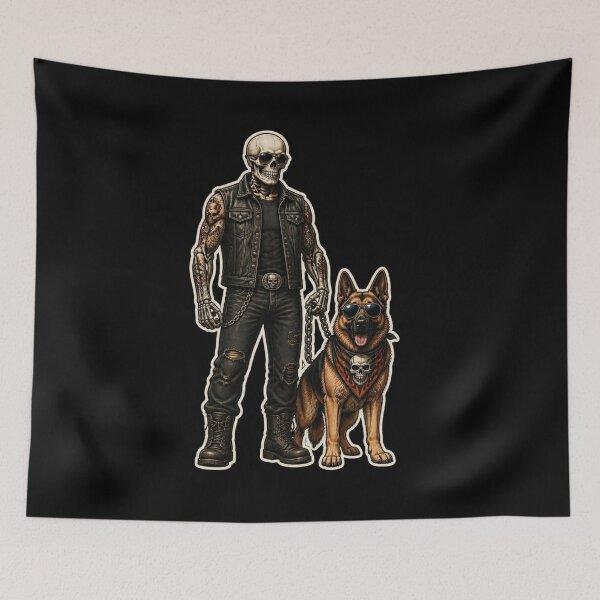 Item preview, Biker Skeleton Dog Dad German Shepherd Halloween Art designed and sold by gushtera.
