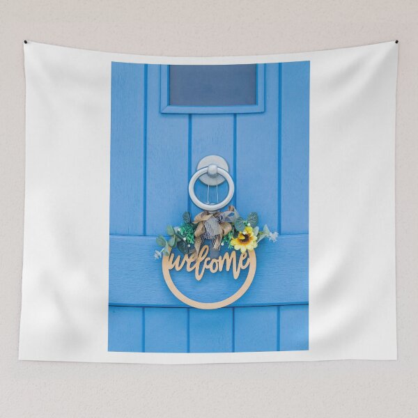 Item preview, Welcome Wreath With Sunflower On Bright Blue Door With Silver Knocker And Rustic Ribbon designed and sold by Nmallia.