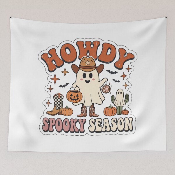 Item preview, Howdy Spooky Season Cowboy Ghost Western Retro Halloween Disco Ball Design designed and sold by Bhaskar Digital Art.