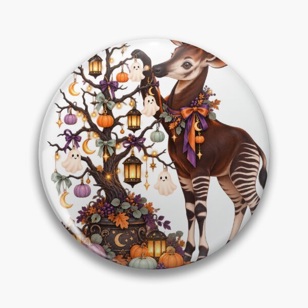 Item preview, Cute Okapi Halloween Tree Decorating Animal Illustration for Shirts Stickers Mugs and Gifts designed and sold by Oddly Tiny Zoo.
