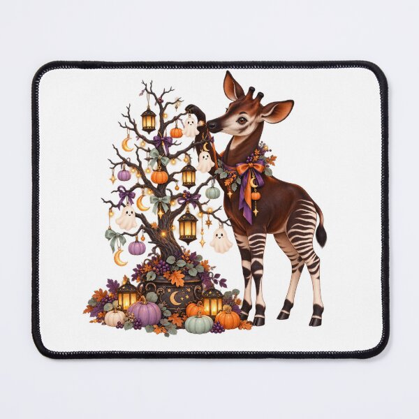 Item preview, Cute Okapi Halloween Tree Decorating Animal Illustration for Shirts Stickers Mugs and Gifts designed and sold by Oddly Tiny Zoo.