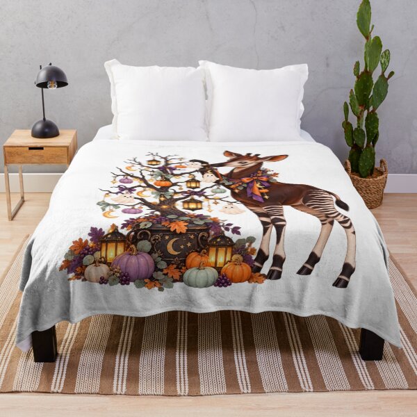 Item preview, Cute Okapi Halloween Tree Decorating Animal Illustration for Shirts Stickers Mugs and Gifts designed and sold by Oddly Tiny Zoo.