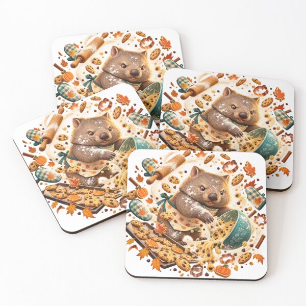Item preview, Funny Wombat Autumn Cookie Baking Chaos Illustration for Shirts Stickers Mugs and Gifts designed and sold by Oddly Tiny Zoo.