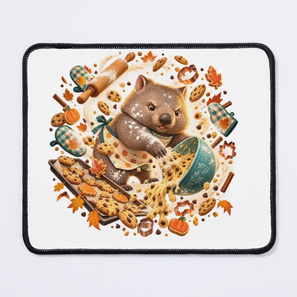 Item preview, Funny Wombat Autumn Cookie Baking Chaos Illustration for Shirts Stickers Mugs and Gifts designed and sold by Oddly Tiny Zoo.