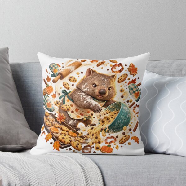 Item preview, Funny Wombat Autumn Cookie Baking Chaos Illustration for Shirts Stickers Mugs and Gifts designed and sold by Oddly Tiny Zoo.