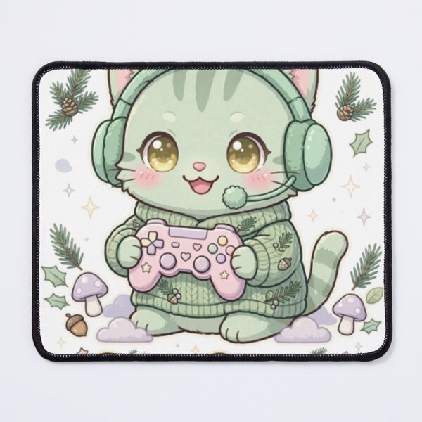 Item preview, Cozy Gamer Cat Mint Green Headset Pink Controller Pastel designed and sold by ReginaNunn.