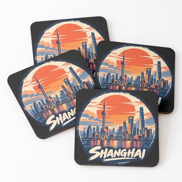 Item preview, Shanghai Skyline – Chinese Cityscape and Retro Sunset Travel Art designed and sold by GingaArt.