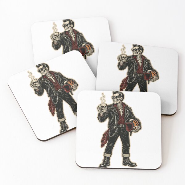 Item preview, Vintage Biker Skeleton Coffee Barista Halloween Art designed and sold by gushtera.