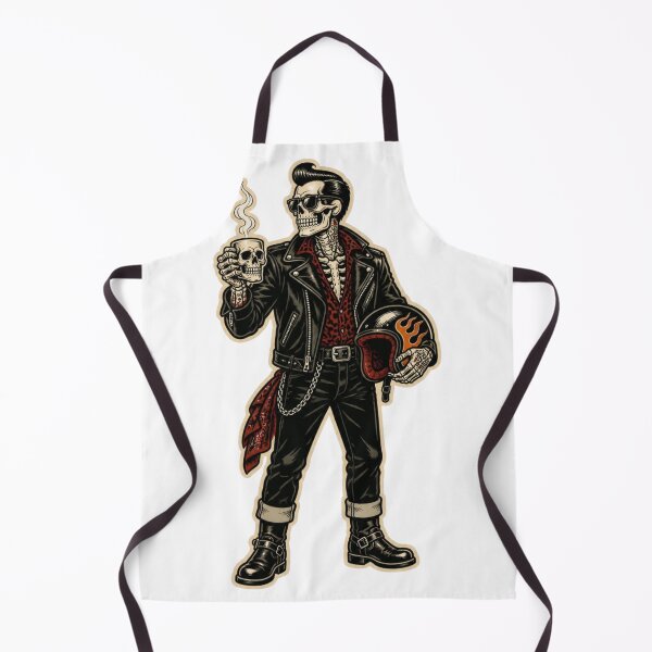 Item preview, Vintage Biker Skeleton Coffee Barista Halloween Art designed and sold by gushtera.
