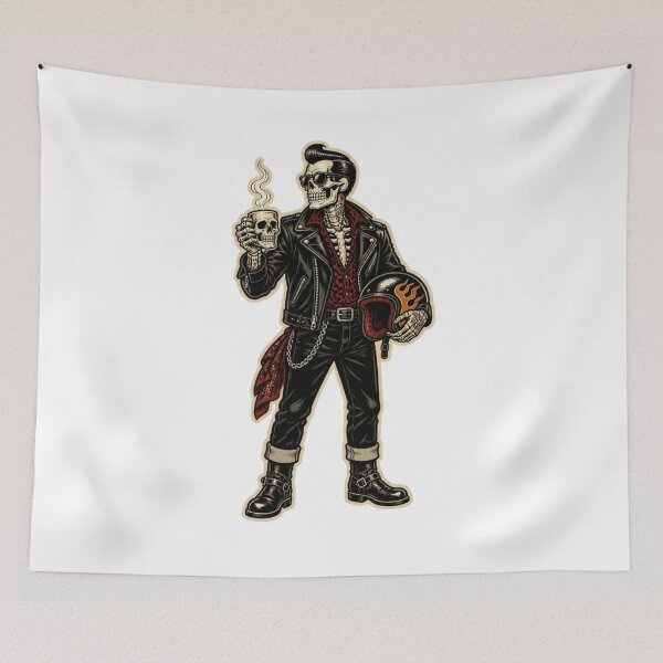 Item preview, Vintage Biker Skeleton Coffee Barista Halloween Art designed and sold by gushtera.