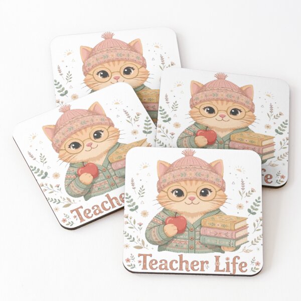 Item preview, Teacher Life Cute Cat Teacher Glasses Apple Books Boho Pastel designed and sold by ReginaNunn.