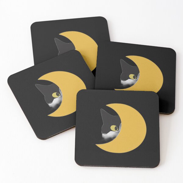 Item preview, Peeking Cat | Tuxedo Cat Behind Gold Crescent Moon designed and sold by HexAndHearth.