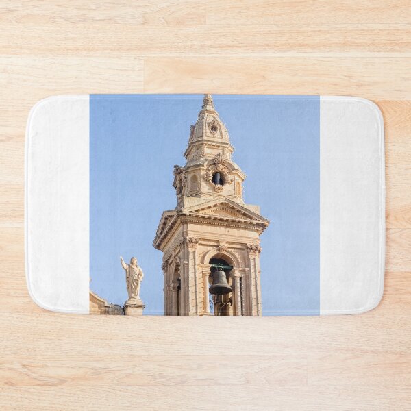 Item preview, Historic Church Bell Tower and Ornate Stone Steeple Against Clear Blue Sky designed and sold by Nmallia.