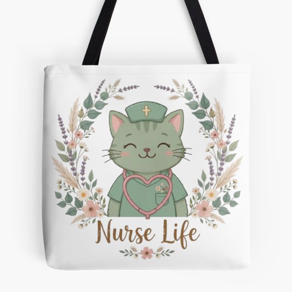 Item preview, Nurse Life Cute Cat Nurse Stethoscope Heart Floral Boho Sage designed and sold by ReginaNunn.