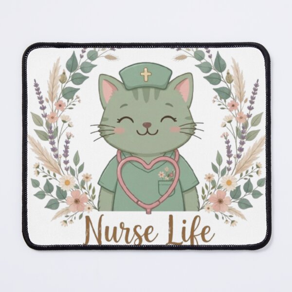 Item preview, Nurse Life Cute Cat Nurse Stethoscope Heart Floral Boho Sage designed and sold by ReginaNunn.
