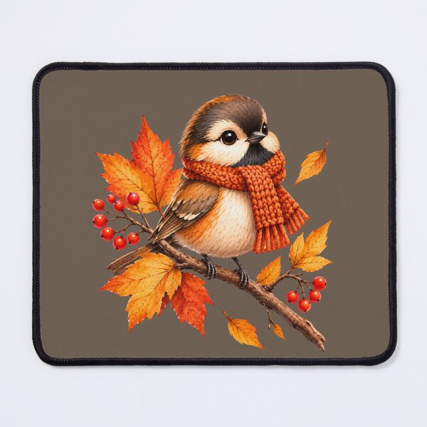 Item preview, Cute Autumn Bird with Cozy Scarf – Fall Leaves Watercolor Design designed and sold by NovaNest Studio.
