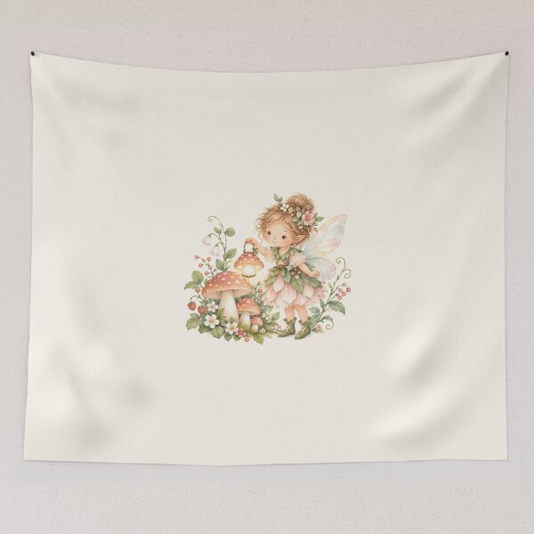 Item preview, Cute Fairy with Glowing Mushroom Lantern Watercolor Art designed and sold by looplandger.