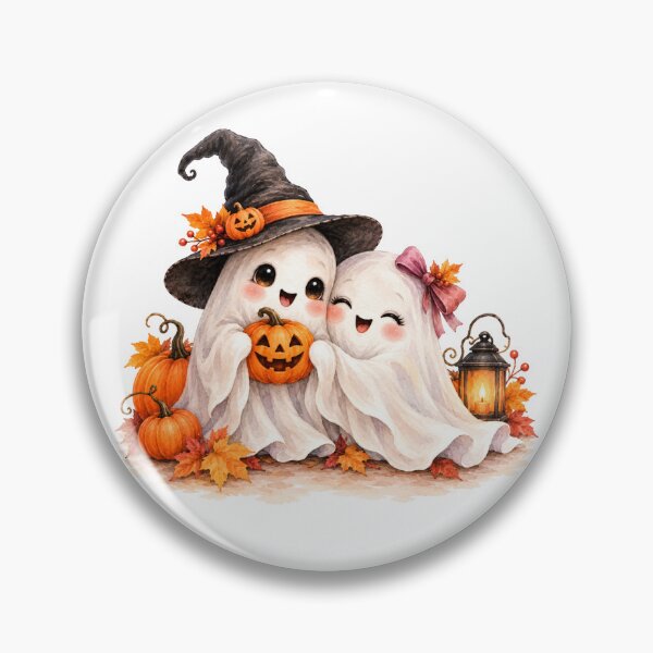 Item preview, Two Cute Halloween Ghosts with Pumpkin designed and sold by Blink Art Studio.