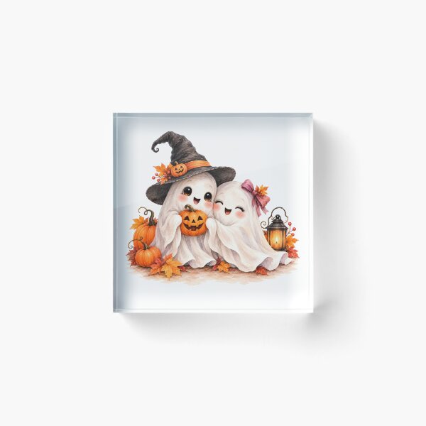 Item preview, Two Cute Halloween Ghosts with Pumpkin designed and sold by Blink Art Studio.