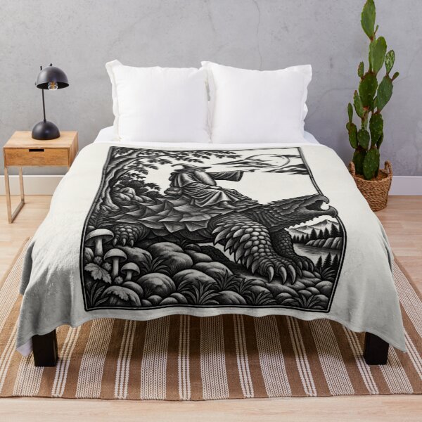 Item preview, Wizard Riding Giant Snapping Turtle Dark - Vintage Fantasy Woodcut Art designed and sold by AmiGraph.