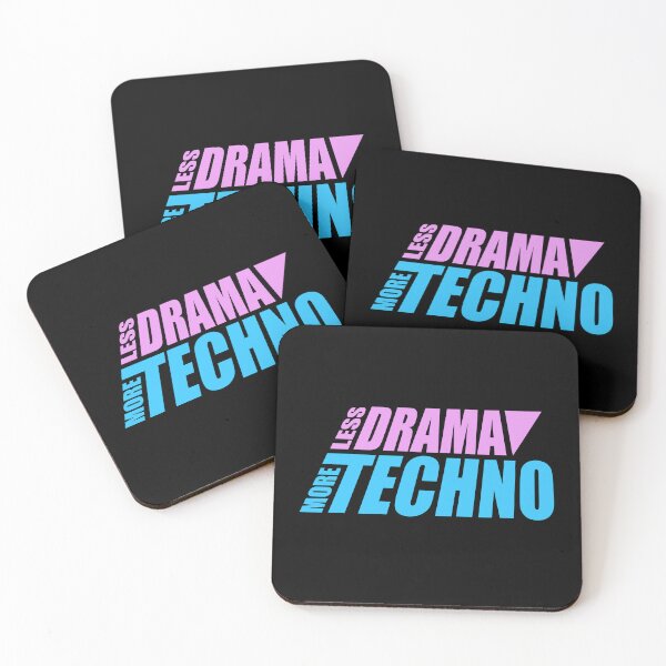 Item preview, Menos drama, más techno. Texto del logotipo del festival de fiestas. designed and sold by shirt-o-mat.