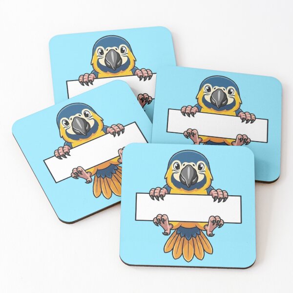 Item preview, Cute Macaw Parrot Holding Blank Sign Cartoon designed and sold by PetalsPaws.
