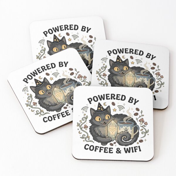 Item preview, Powered By Coffee And Wifi Witchy Cat  designed and sold by BetweenForms.