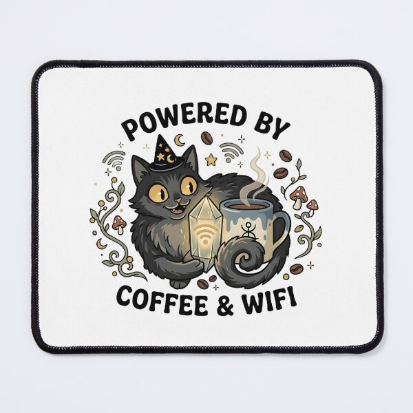 Item preview, Powered By Coffee And Wifi Witchy Cat designed and sold by BetweenForms.