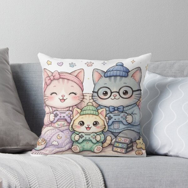 Item preview, Family Gamer 3 Cats Cozy Couch (Mom Dad Kitten) designed and sold by ReginaNunn.