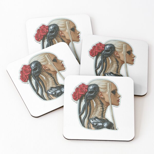 Item preview, Biomechanical Cyber Goth Priestess with Red Roses – Sticker designed and sold by Audra-studio.
