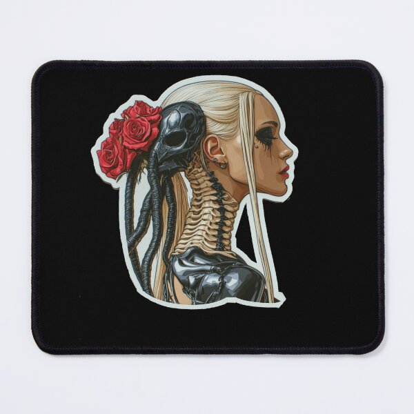 Item preview, Biomechanical Cyber Goth Priestess with Red Roses – Sticker designed and sold by Audra-studio.