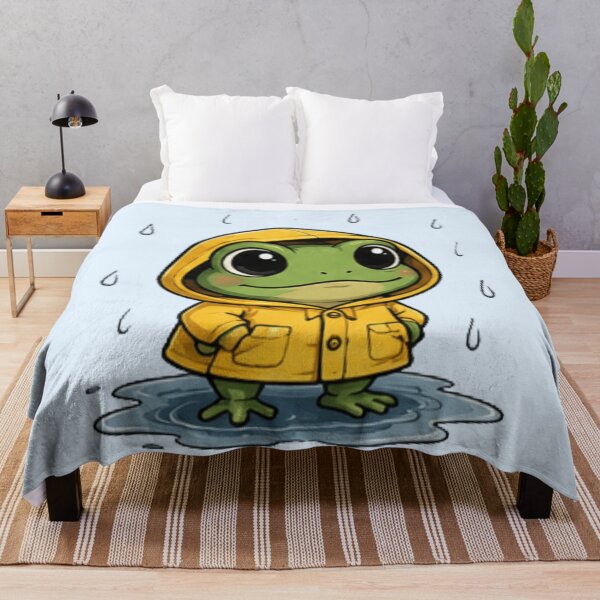 Item preview, Cute Frog in Yellow Raincoat Rainy Day Kawaii Cottagecore Art designed and sold by QCena.