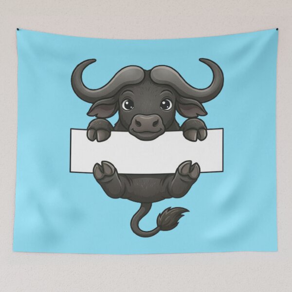 Item preview, Cute Buffalo Holding Blank Sign Cartoon designed and sold by PetalsPaws.