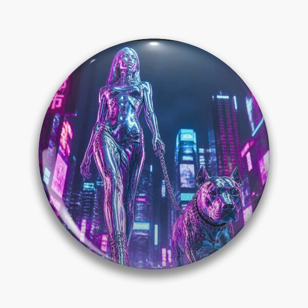 Item preview, Cyberpunk Chrome Woman Pitbull Neon Sticker LazyDayzCo designed and sold by LazyDayzCo.