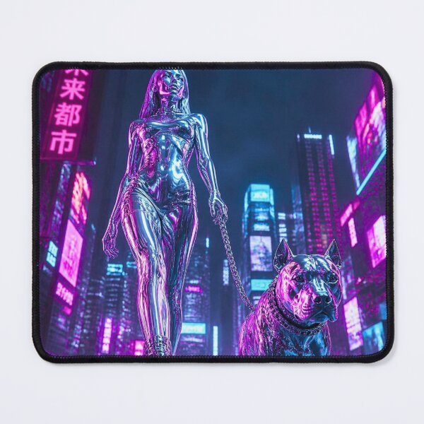 Item preview, Cyberpunk Chrome Woman Pitbull Neon Sticker LazyDayzCo designed and sold by LazyDayzCo.