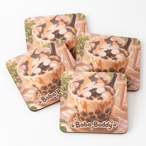 Item preview, Cute Calico Cat Boba Buddy – Kawaii Bubble Tea Kitten designed and sold by My-Cute-Designs.