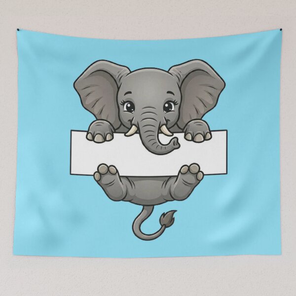 Item preview, Cute Elephant Holding Blank Sign Cartoon designed and sold by PetalsPaws.