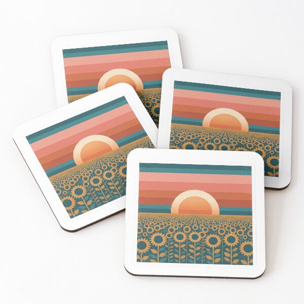 Item preview, Retro Sunflower Field - Geometric Sunset Landscape Art designed and sold by The Red Lime.