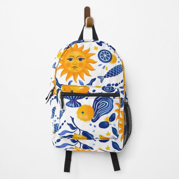 Item preview, Sicilian juicy citrus hand drawn seamless pattern with lemons, fish, seafood and sun designed and sold by NatalkaP.