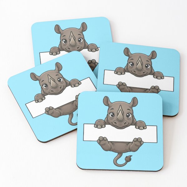 Item preview, Cute Rhino Holding Blank Sign Cartoon designed and sold by PetalsPaws.