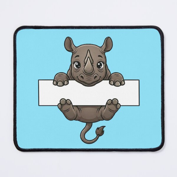 Item preview, Cute Rhino Holding Blank Sign Cartoon designed and sold by PetalsPaws.