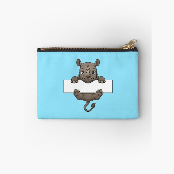 Item preview, Cute Rhino Holding Blank Sign Cartoon designed and sold by PetalsPaws.