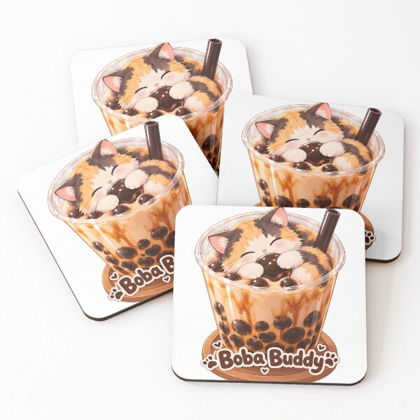 Item preview, Cute Calico Cat Boba Buddy – Kawaii Bubble Tea Kitten designed and sold by My-Cute-Designs.
