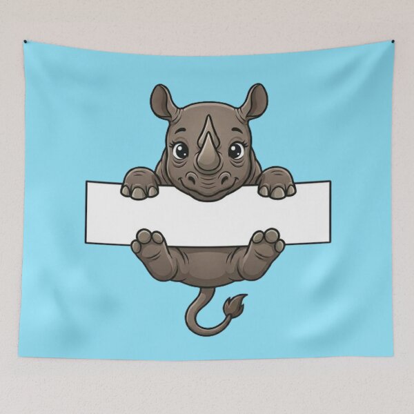 Item preview, Cute Rhino Holding Blank Sign Cartoon designed and sold by PetalsPaws.