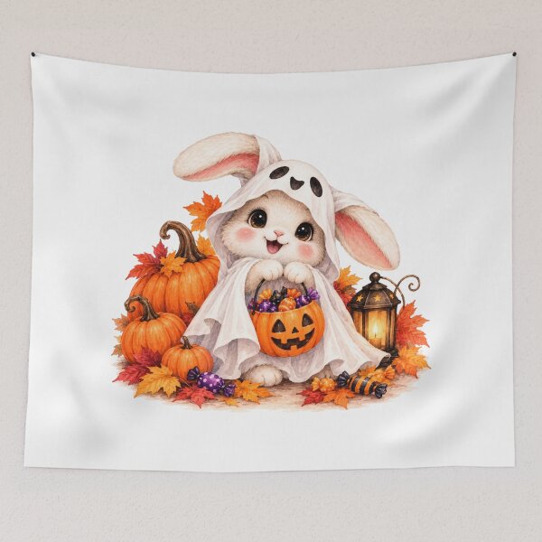 Item preview, Cute Bunny in Ghost Costume for Halloween designed and sold by Blink Art Studio.