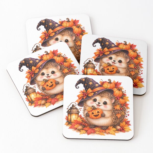 Item preview, Cute Halloween Hedgehog with Pumpkins and Witch Hat designed and sold by Blink Art Studio.