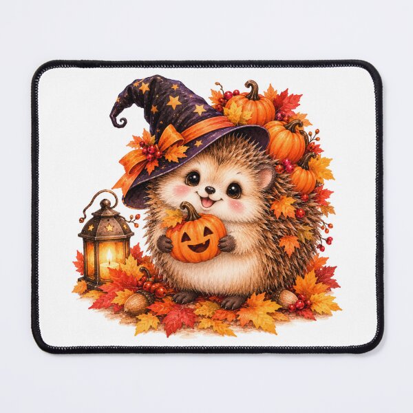 Item preview, Cute Halloween Hedgehog with Pumpkins and Witch Hat designed and sold by Blink Art Studio.